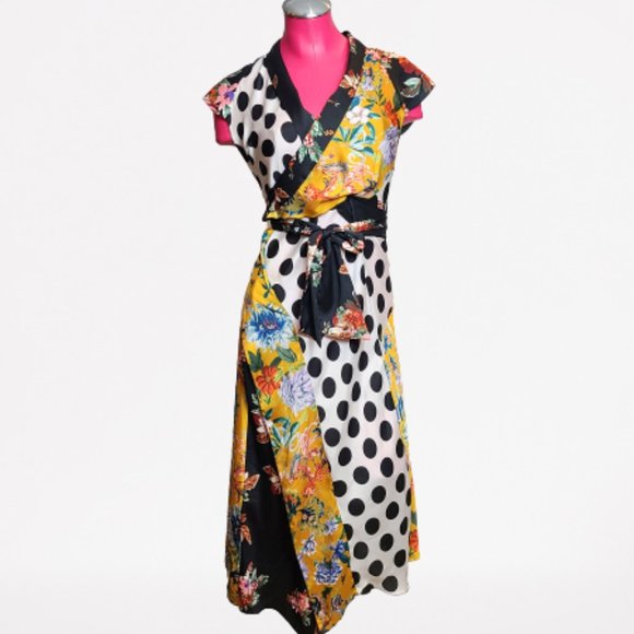 Zara Dresses & Skirts - ZARA FLORAL PRINT POLAK DOT AND PATCHWORK DRESS - STUNNING - SIZE S